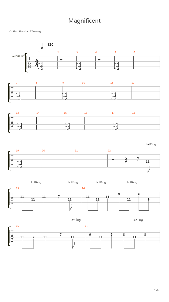 Magnificent吉他谱