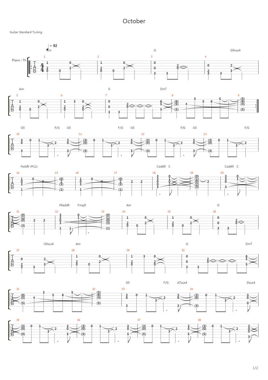 October吉他谱