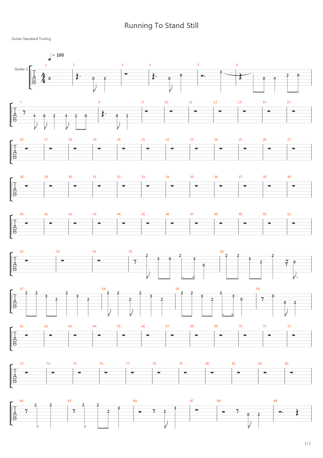 Running To Stand Still吉他谱