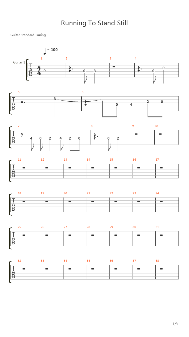 Running To Stand Still吉他谱