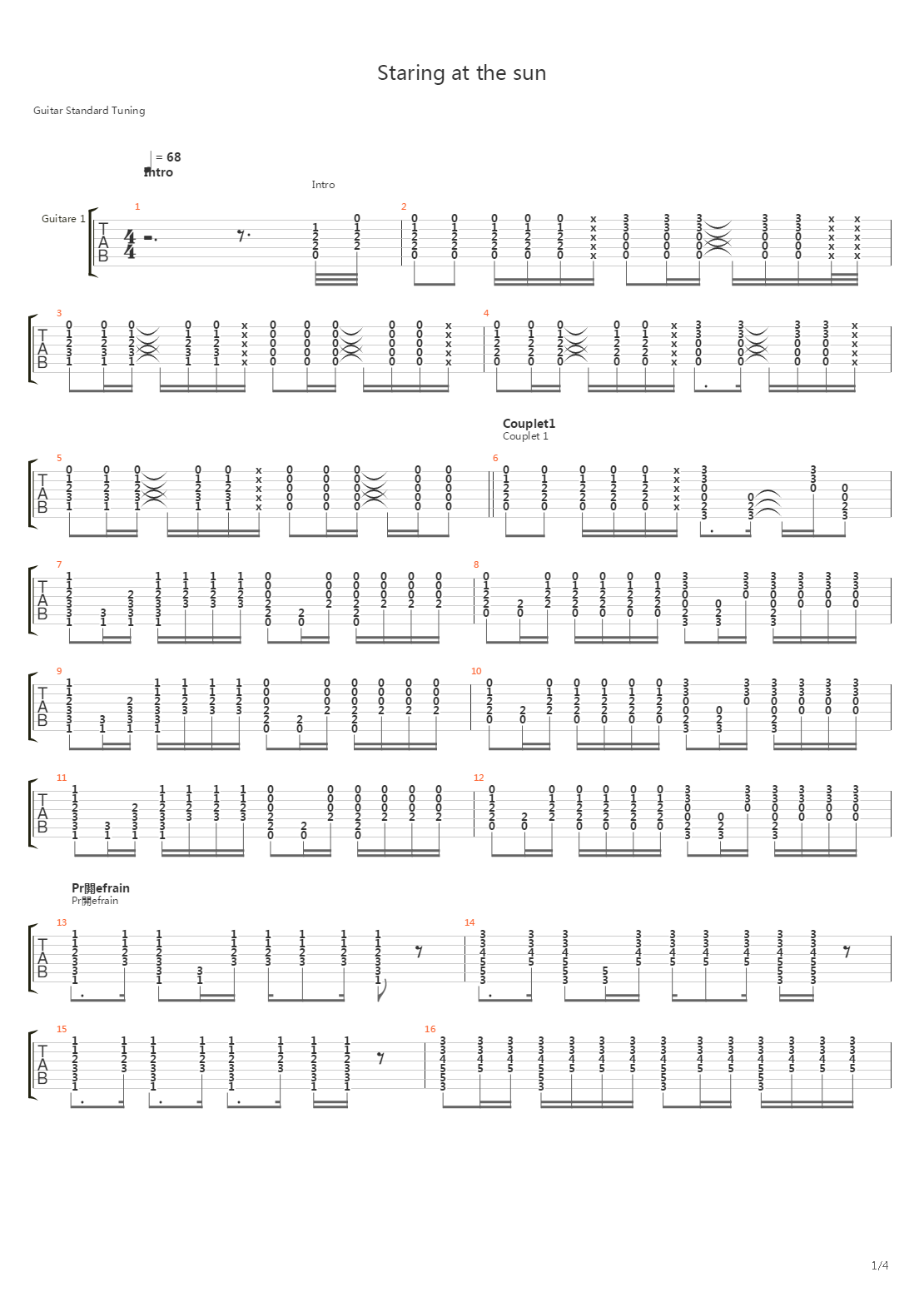 Staring At The Sun吉他谱