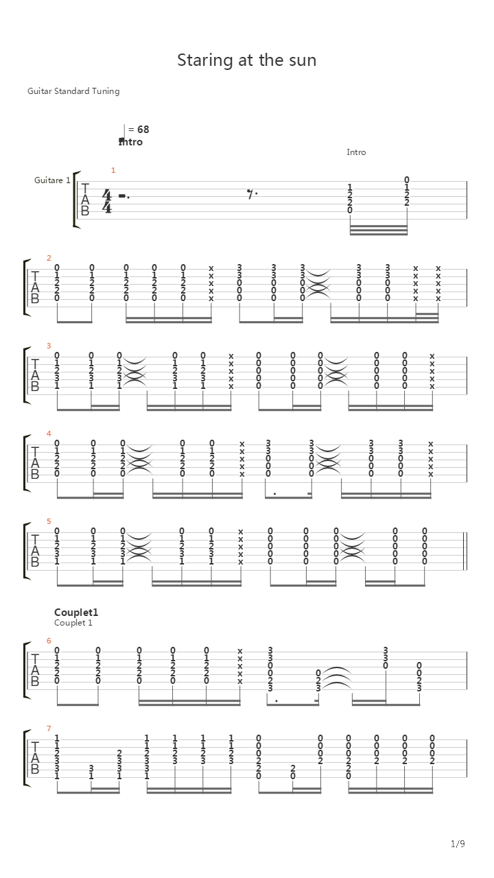 Staring At The Sun吉他谱