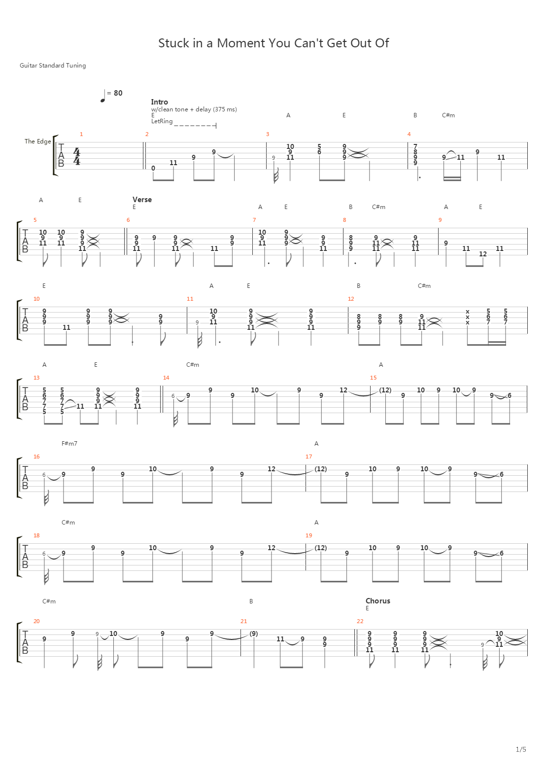 Stuck In A Moment You Cant Get Out Of吉他谱