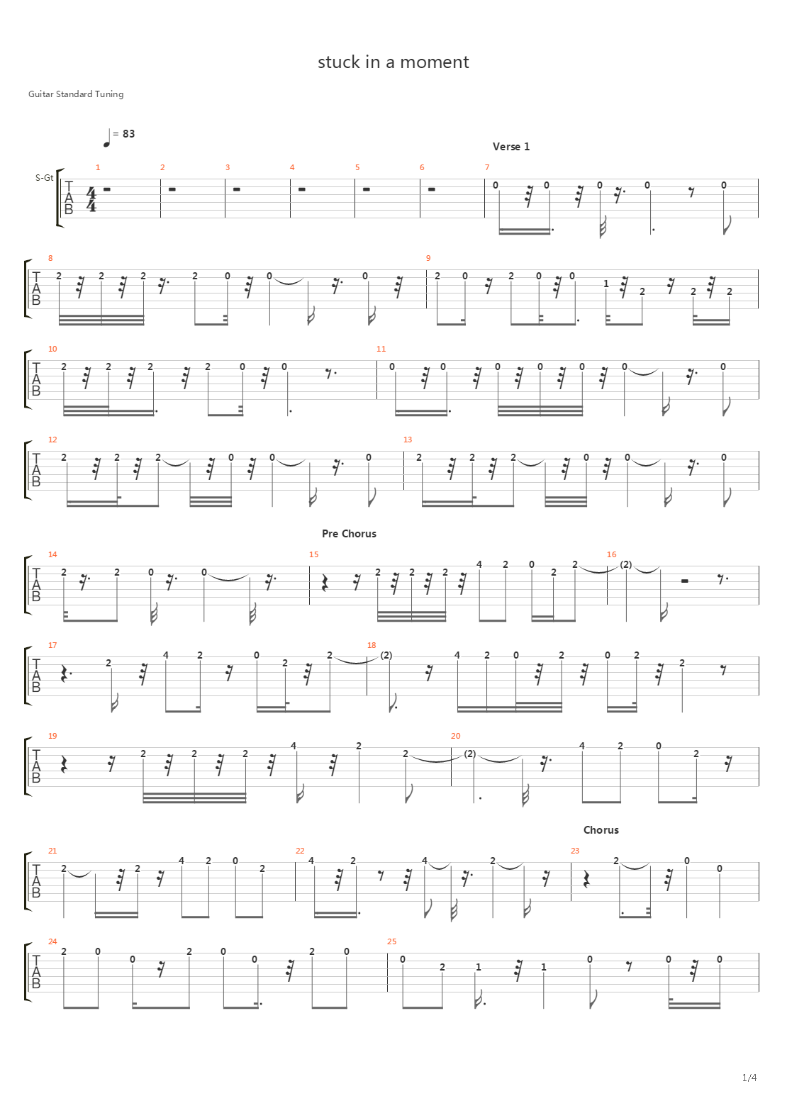 Stuck In A Moment You Cant Get Out Of吉他谱
