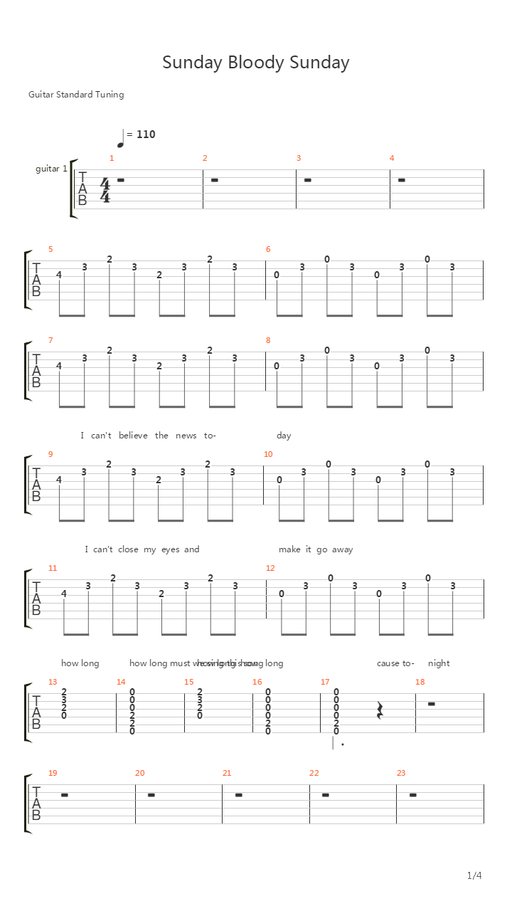 Sunday Bloody Sunday吉他谱