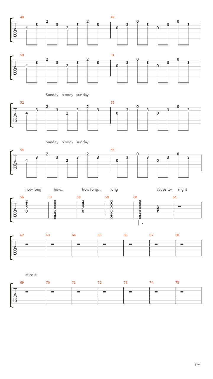 Sunday Bloody Sunday吉他谱