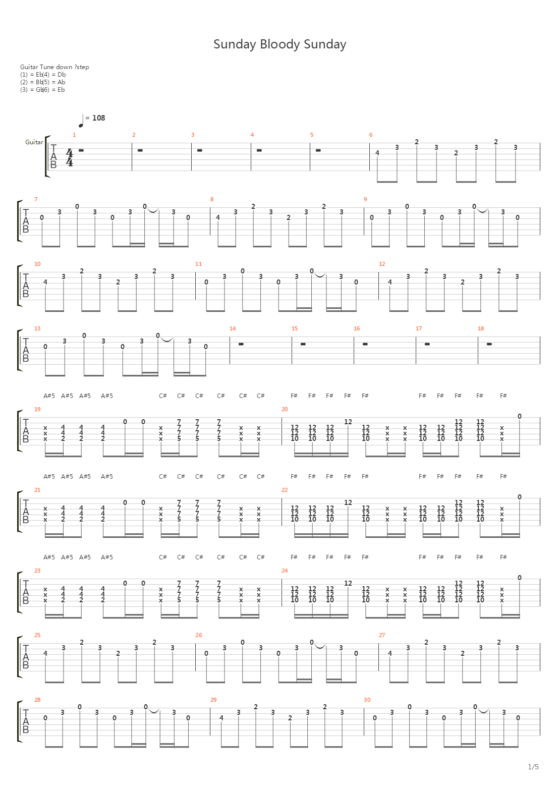 Sunday Bloody Sunday吉他谱
