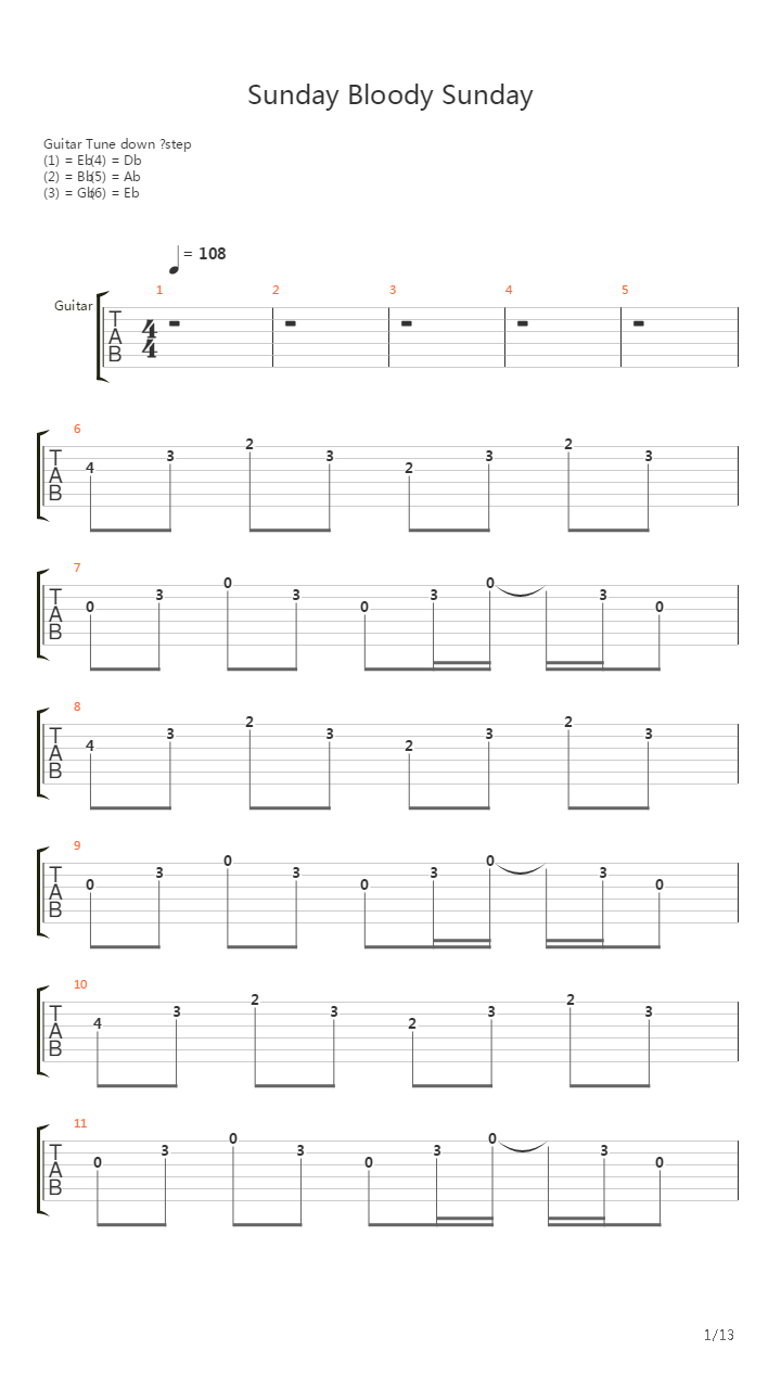 Sunday Bloody Sunday吉他谱