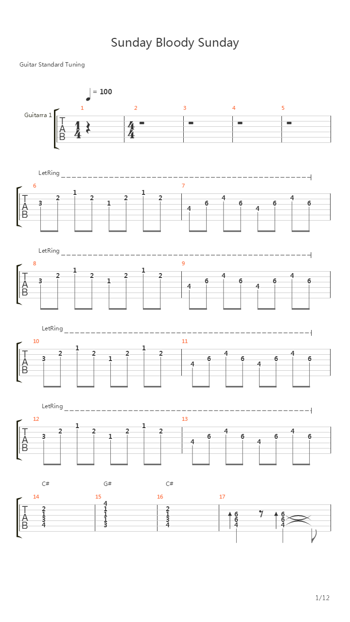 Sunday Bloody Sunday吉他谱
