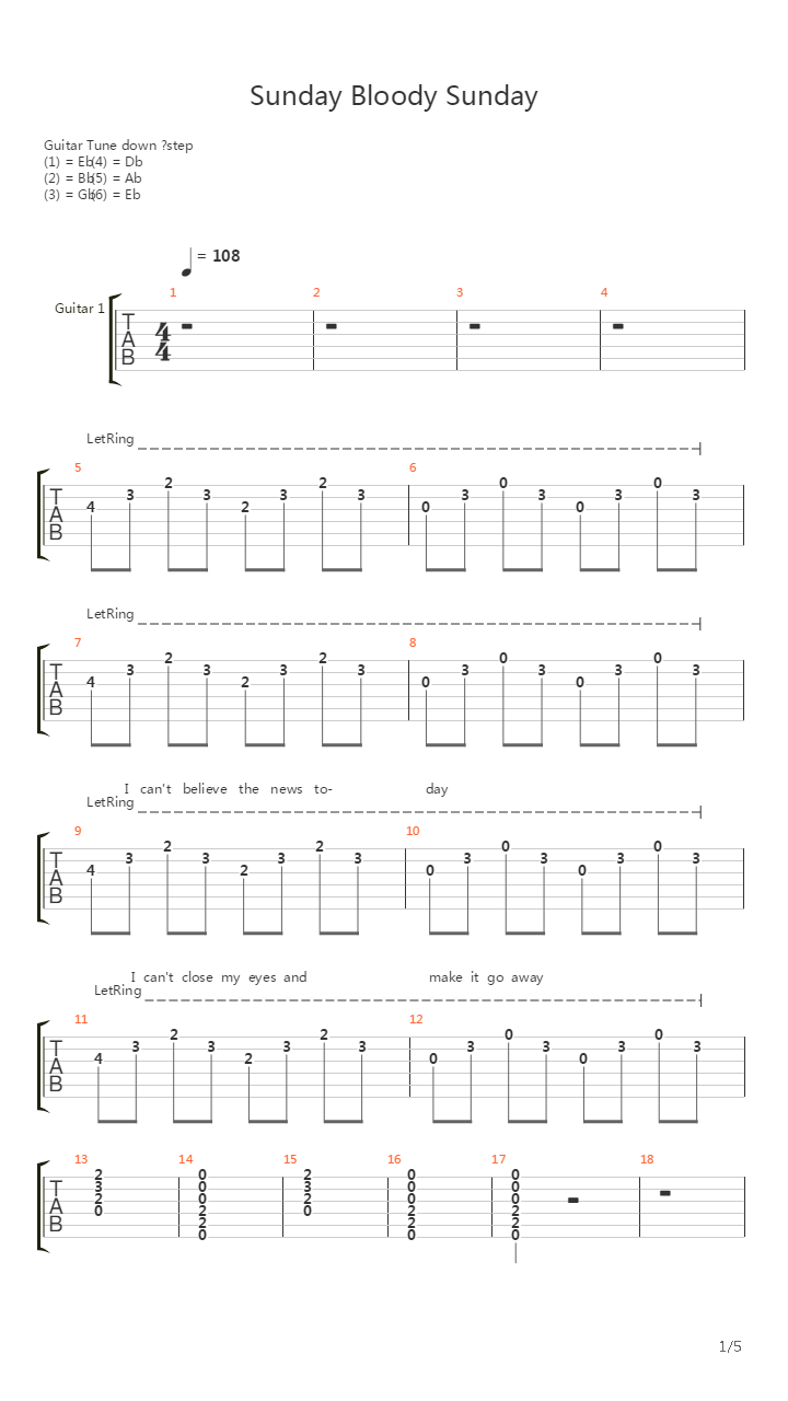 Sunday Bloody Sunday吉他谱