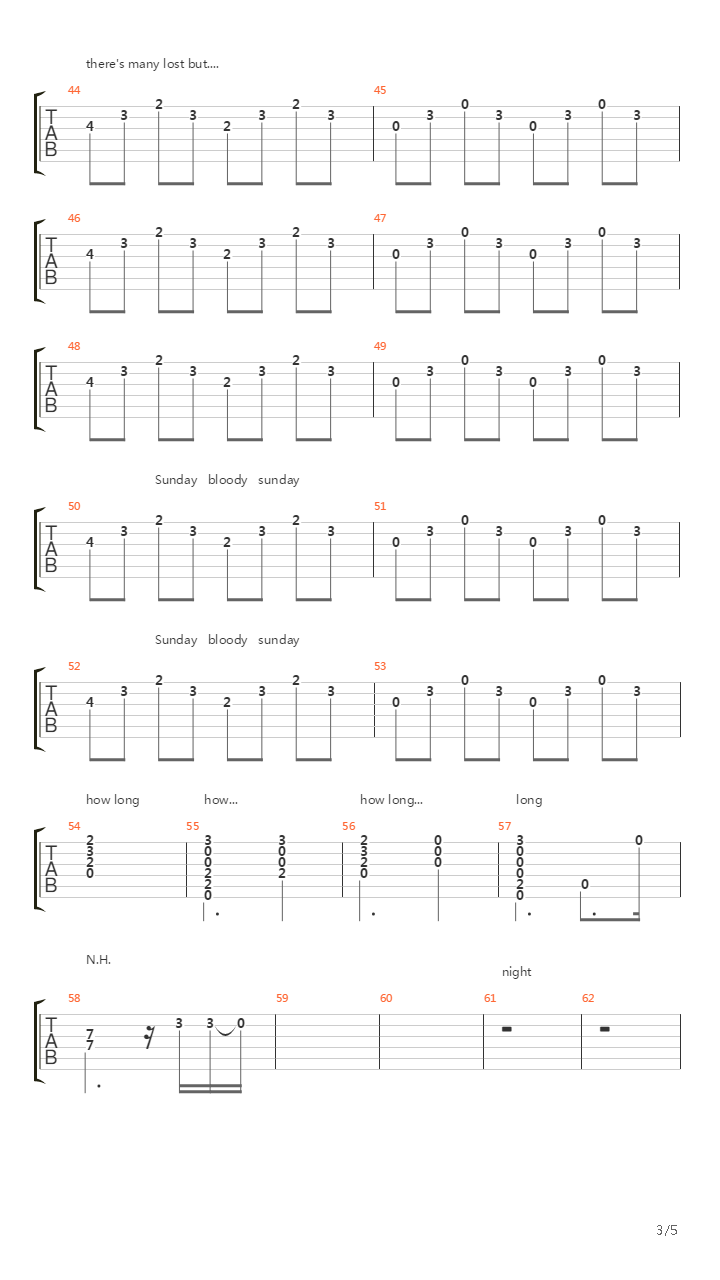 Sunday Bloody Sunday吉他谱