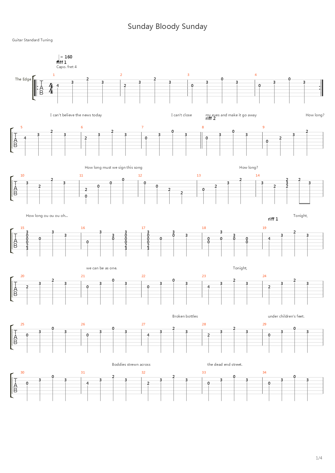 Sunday Bloody Sunday吉他谱