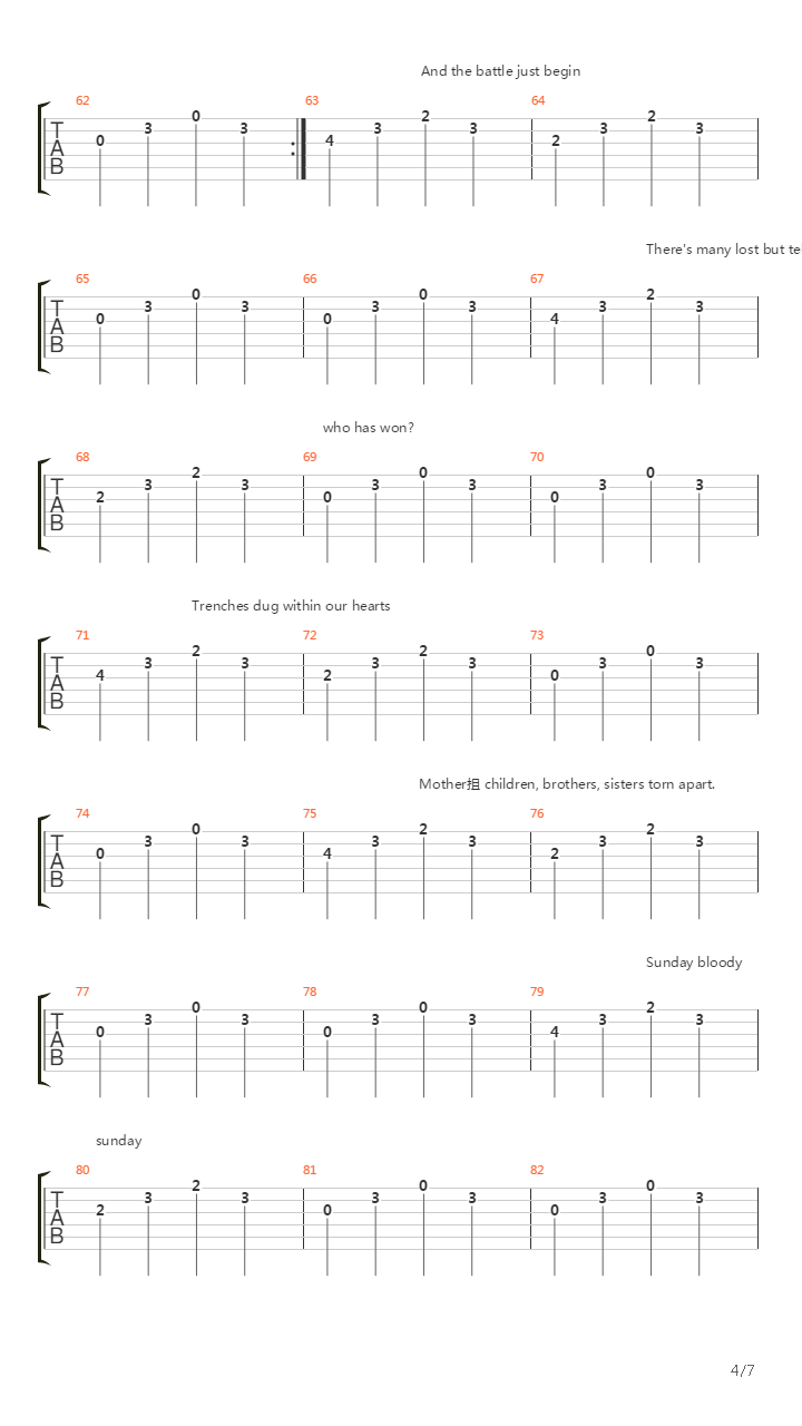 Sunday Bloody Sunday吉他谱