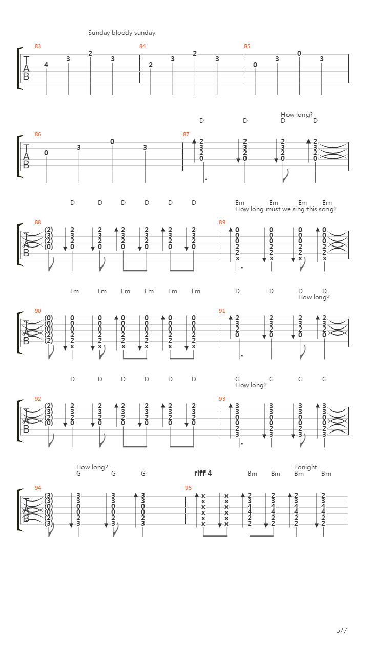 Sunday Bloody Sunday吉他谱