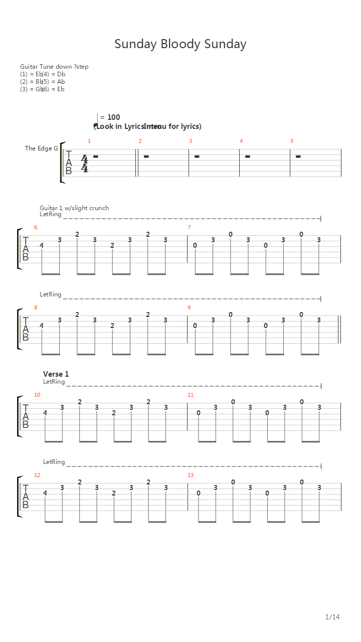 Sunday Bloody Sunday吉他谱