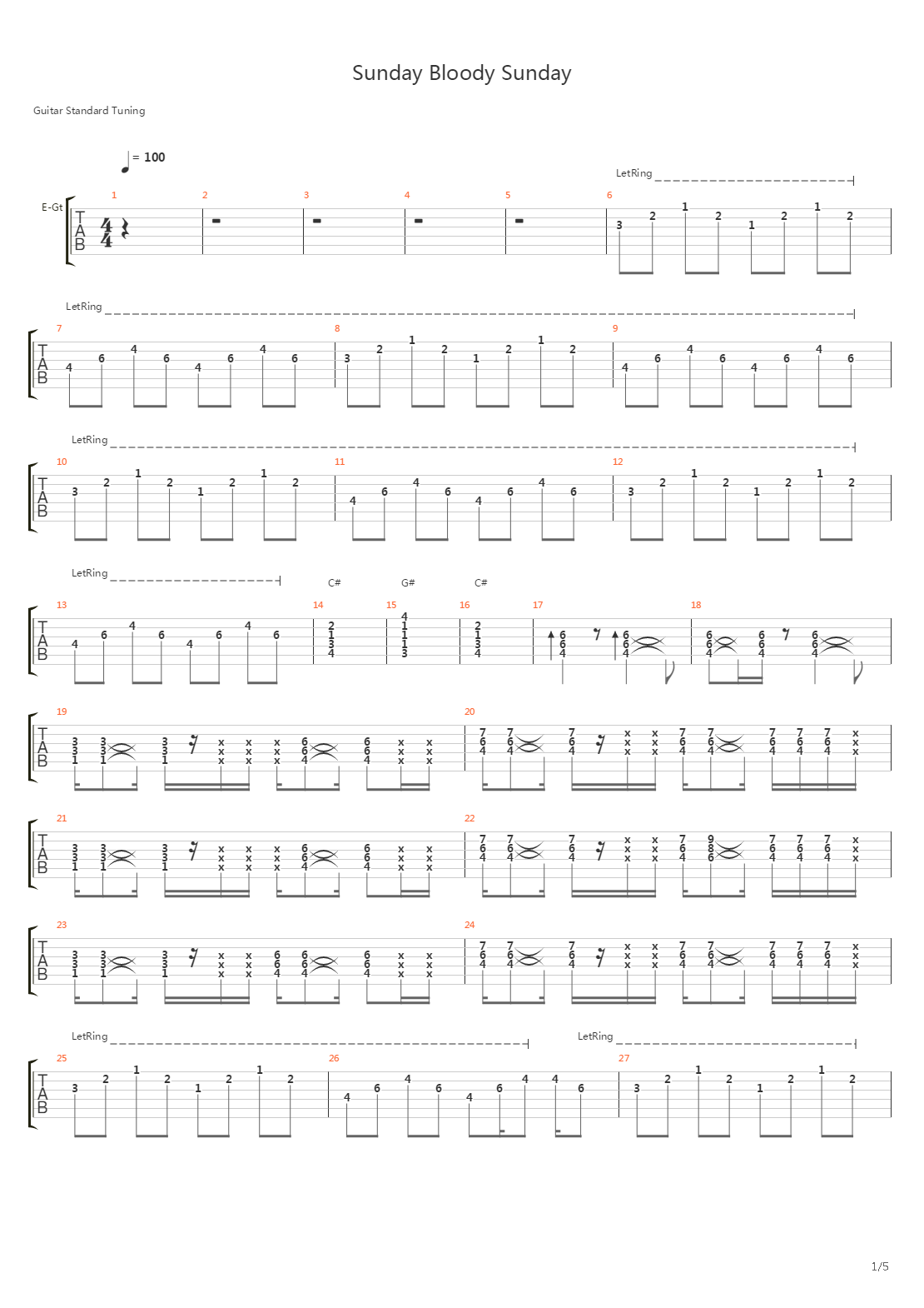 Sunday Bloody Sunday吉他谱