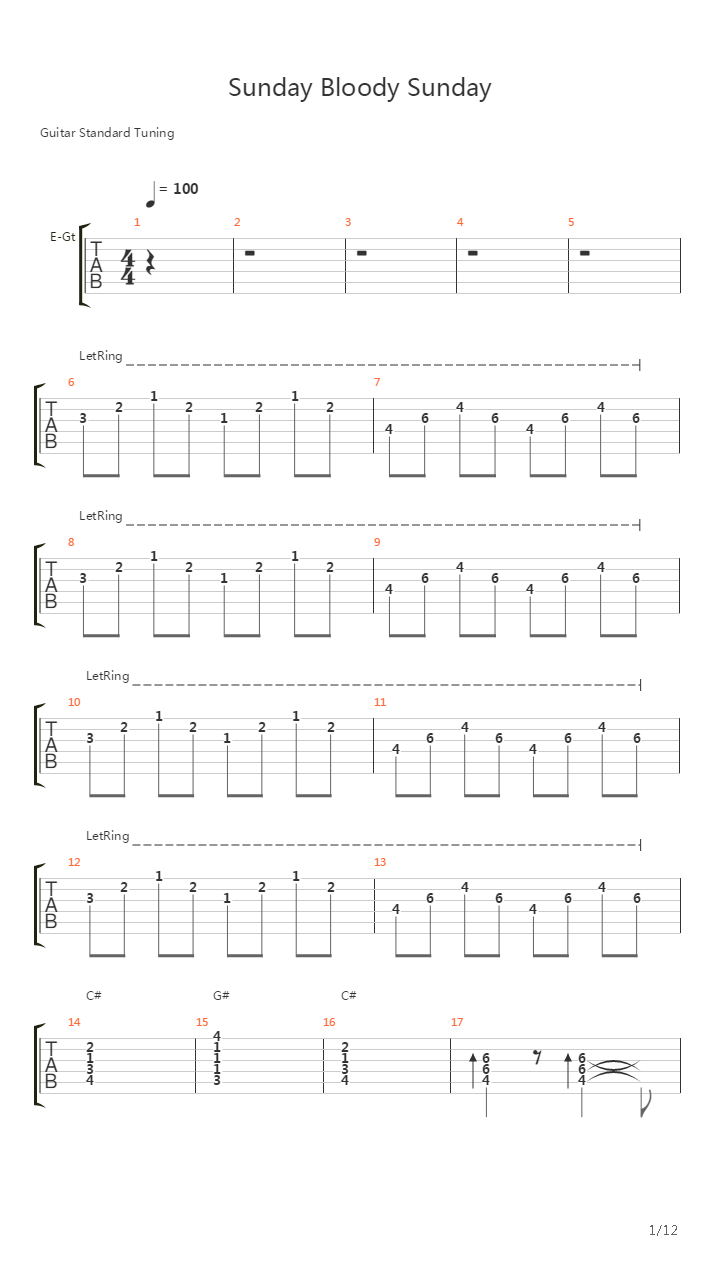 Sunday Bloody Sunday吉他谱