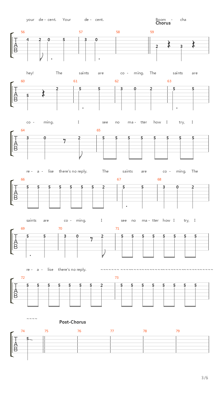 The Saints Are Coming吉他谱