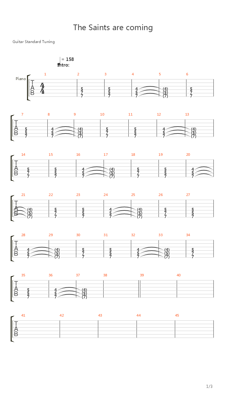 The Saints Are Coming吉他谱
