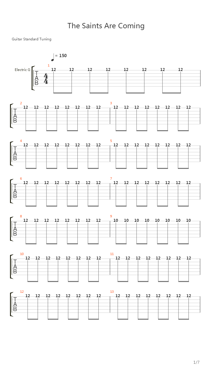 The Saints Are Coming吉他谱
