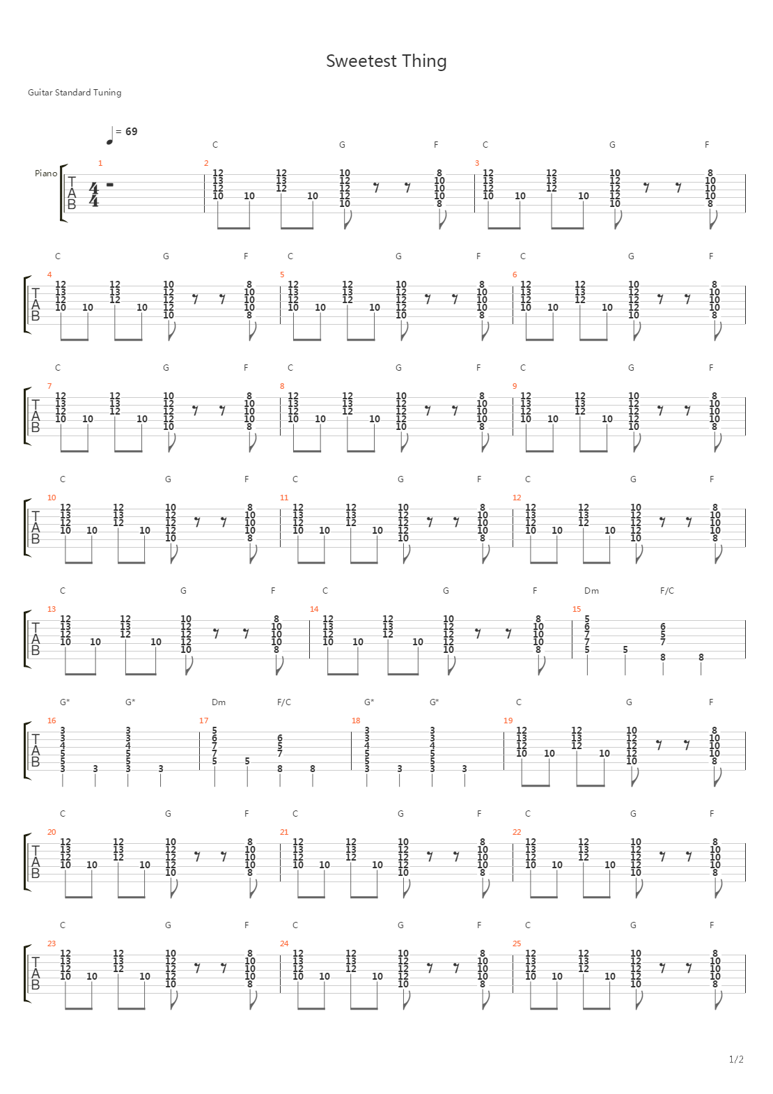 The Sweetest Thing吉他谱