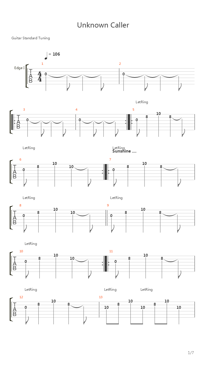 Unknown Caller吉他谱