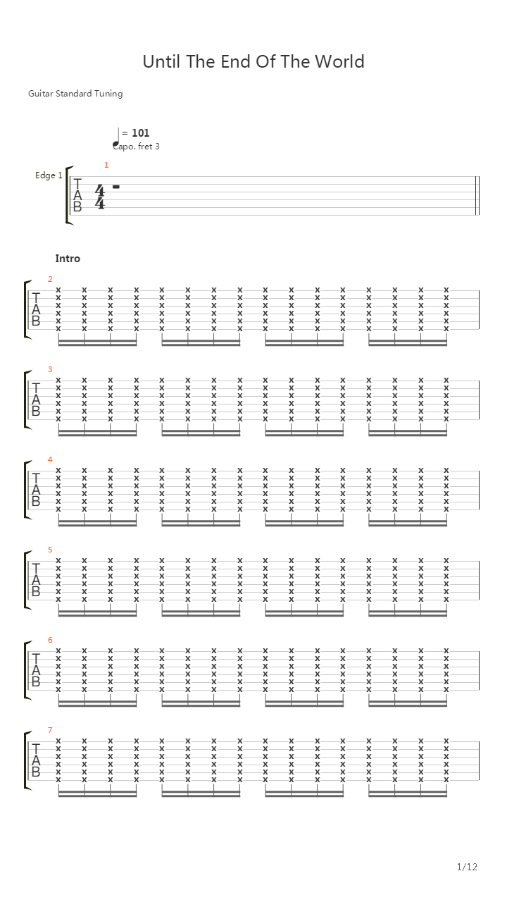 Until The End Of The World吉他谱