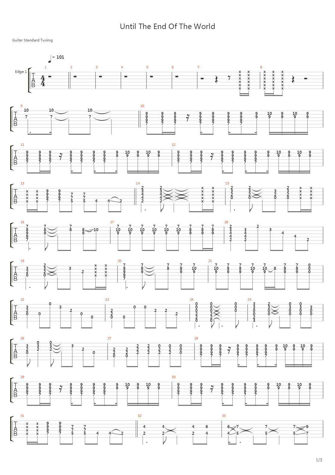 Until The End Of The World吉他谱