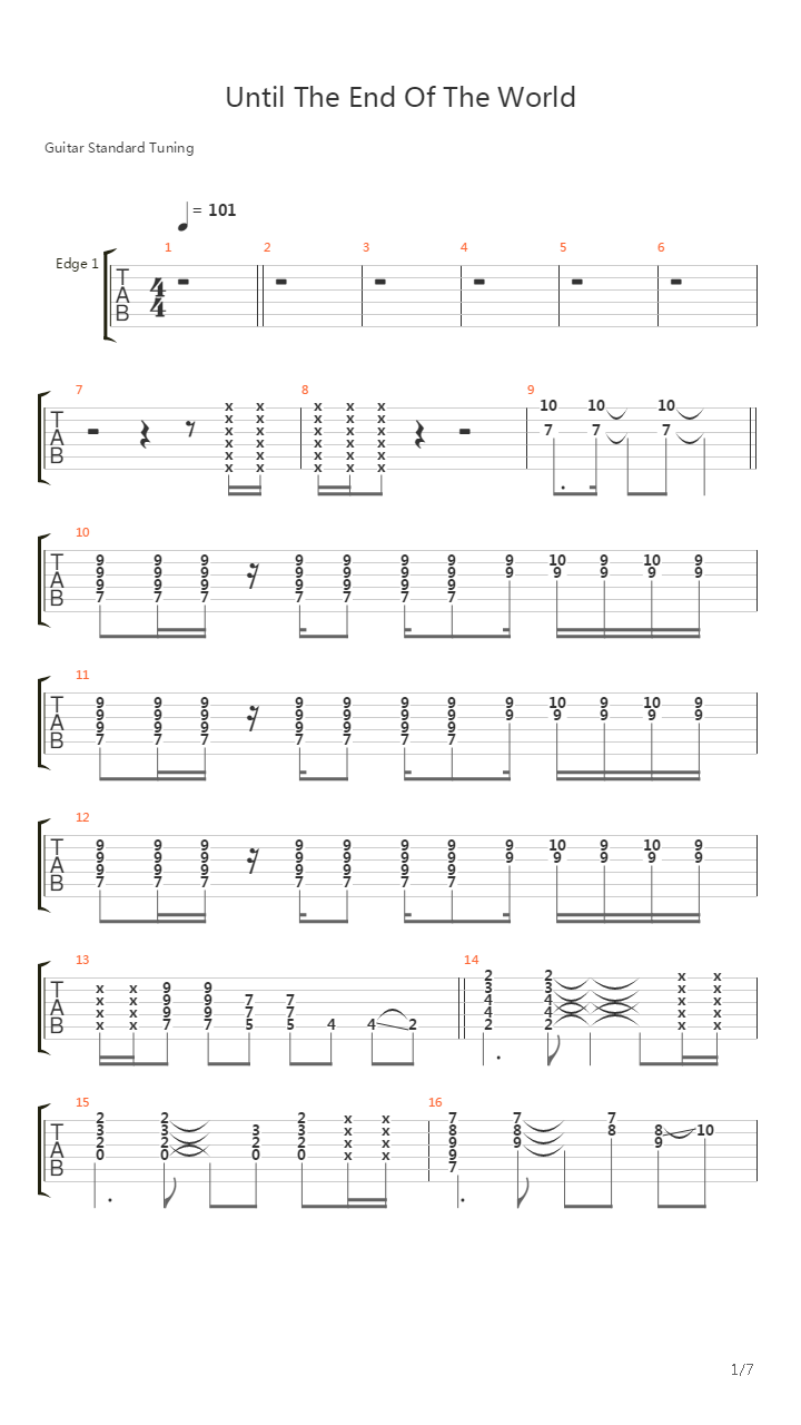Until The End Of The World吉他谱