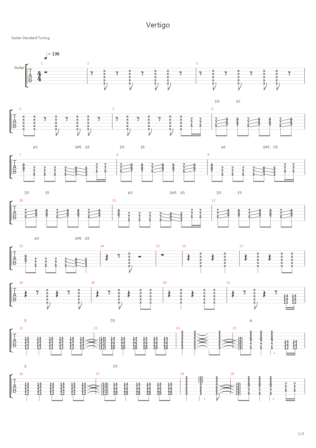 Vertigo吉他谱