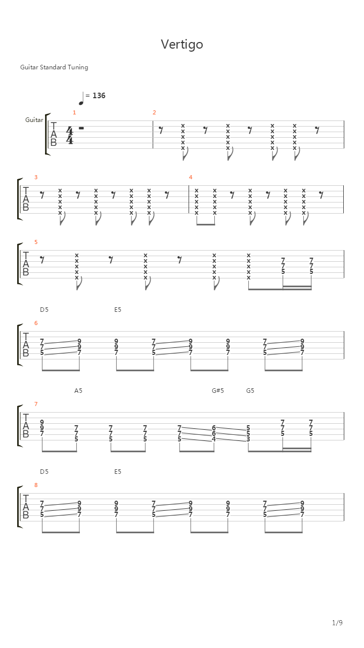 Vertigo吉他谱