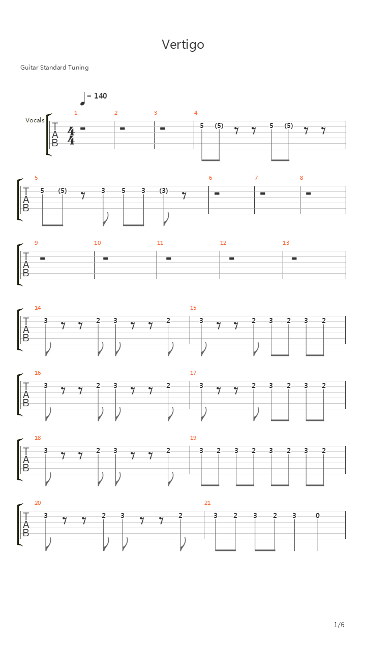 Vertigo吉他谱