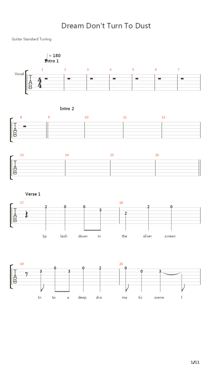 Dream Dont Turn To Dust吉他谱