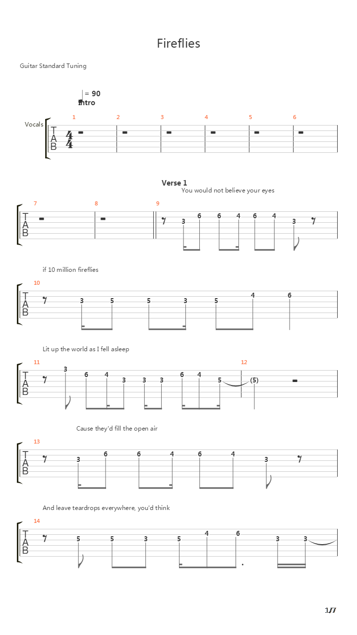 Fireflies吉他谱