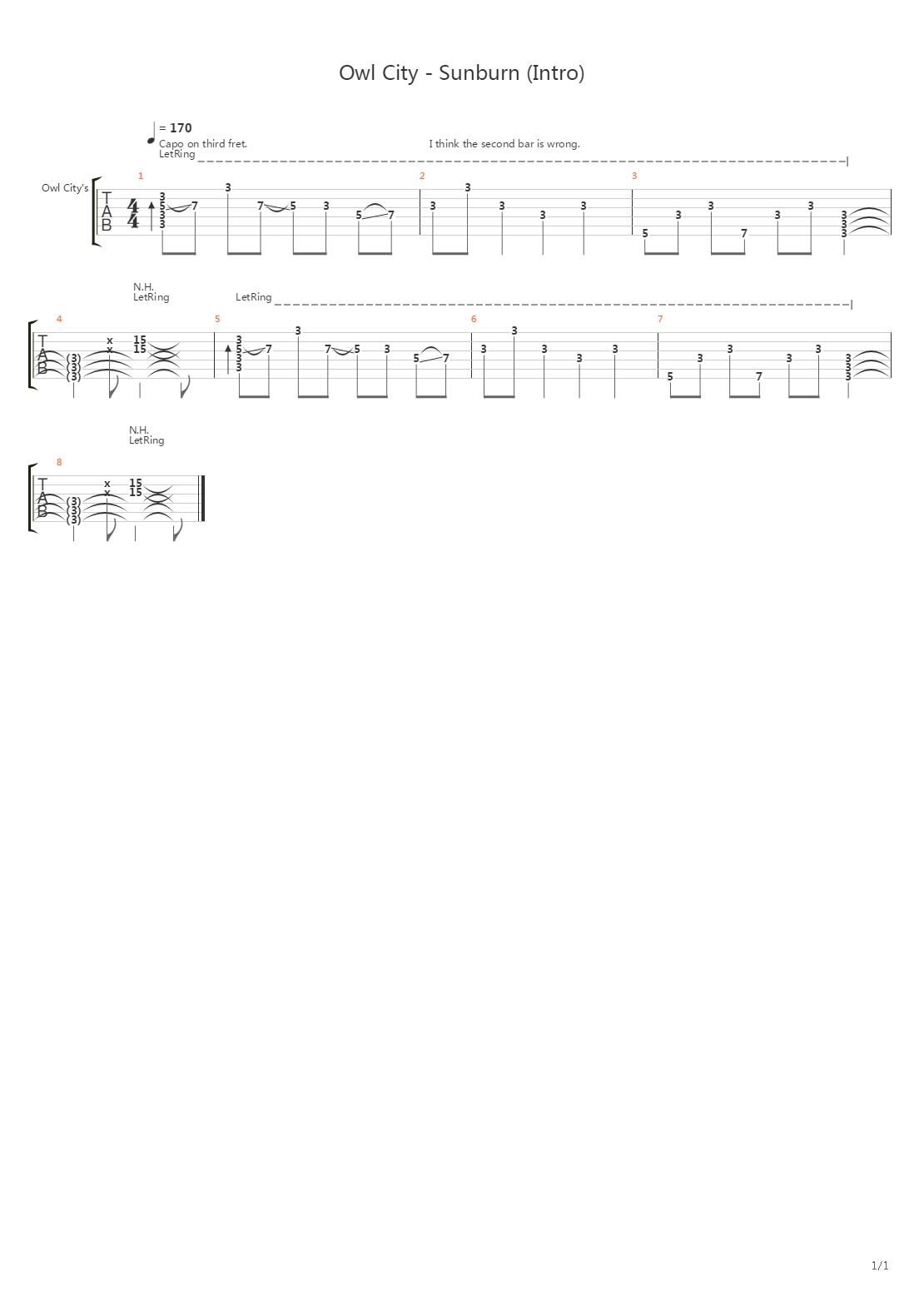 Sunburn吉他谱