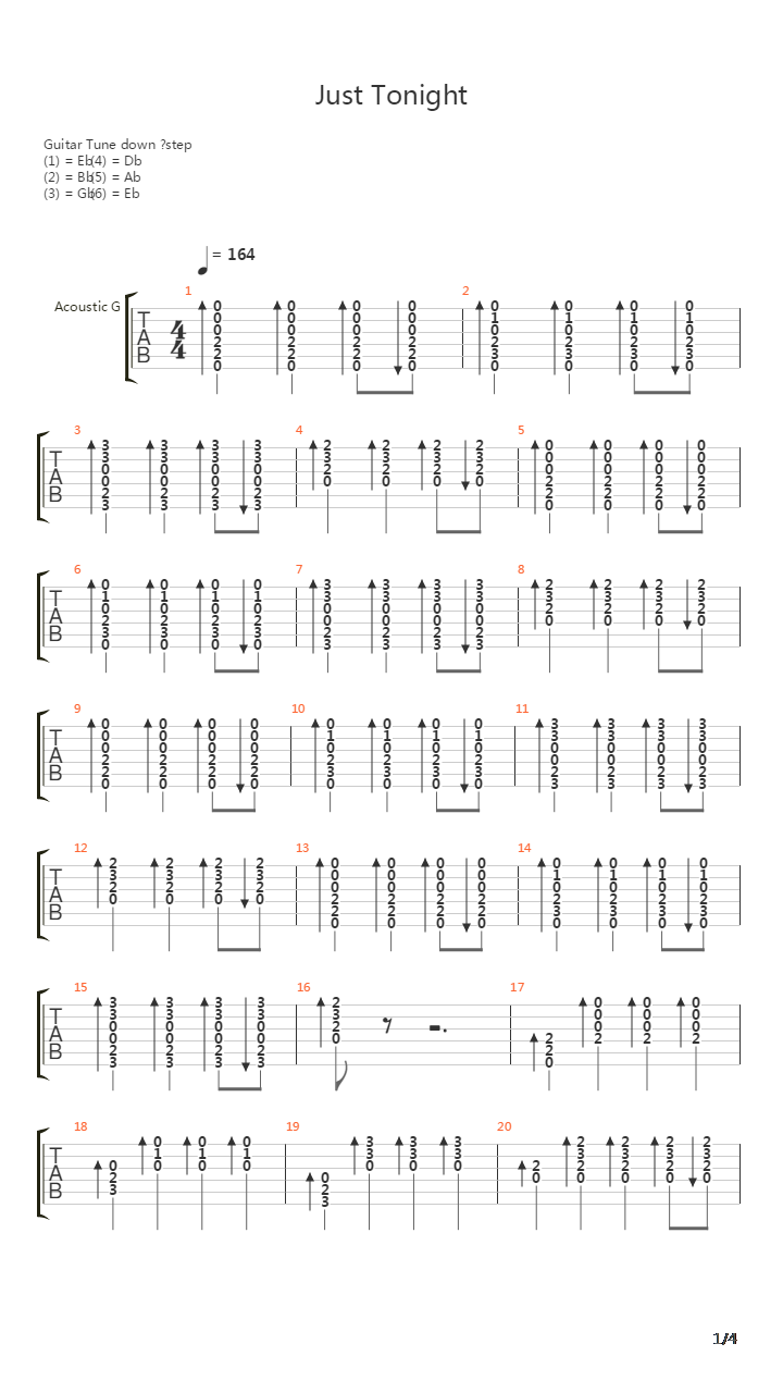 Just Tonight吉他谱