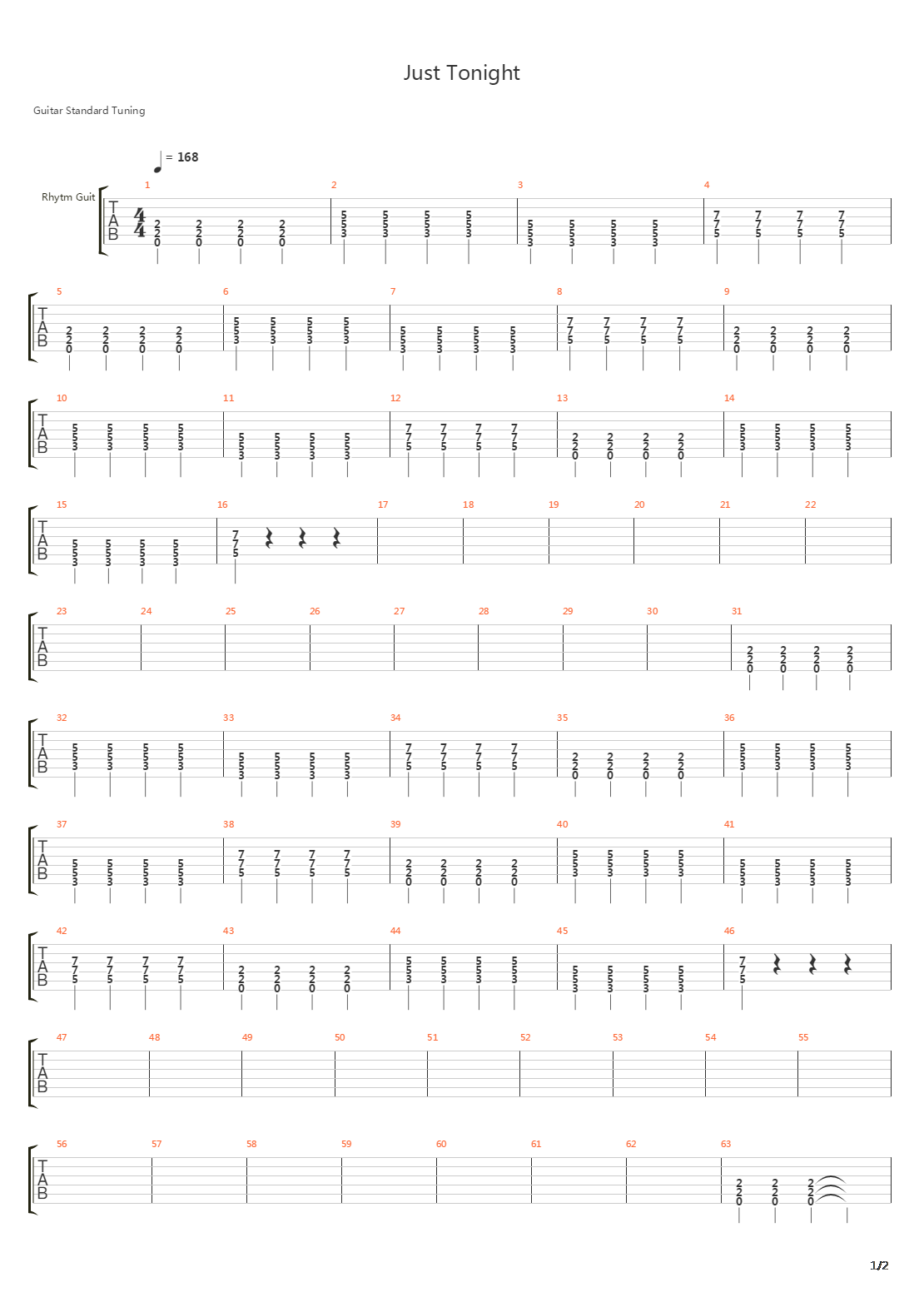 Just Tonight吉他谱