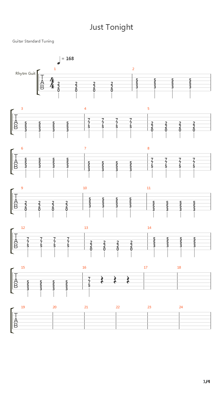 Just Tonight吉他谱