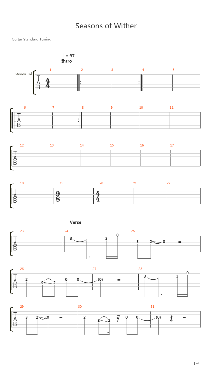 Seasons Of Wither吉他谱