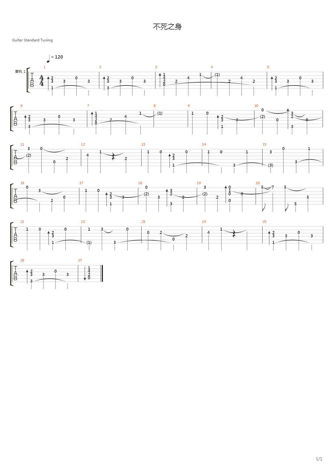 不死之身吉他谱
