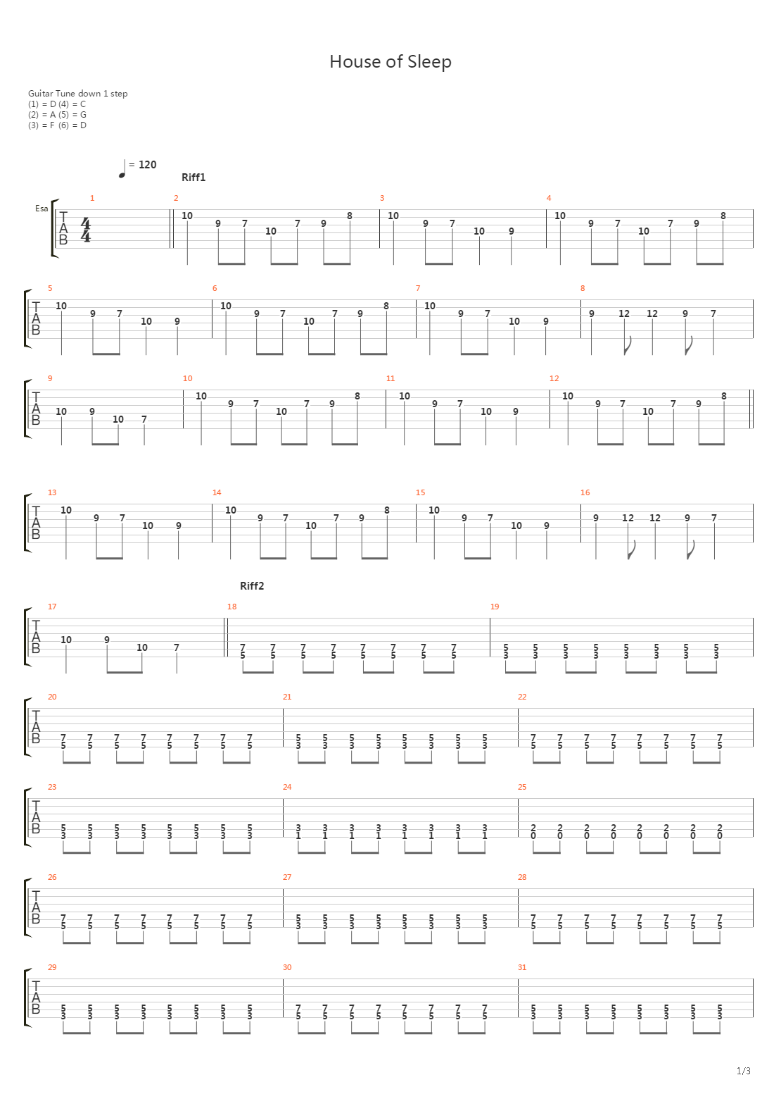 House Of Sleep吉他谱