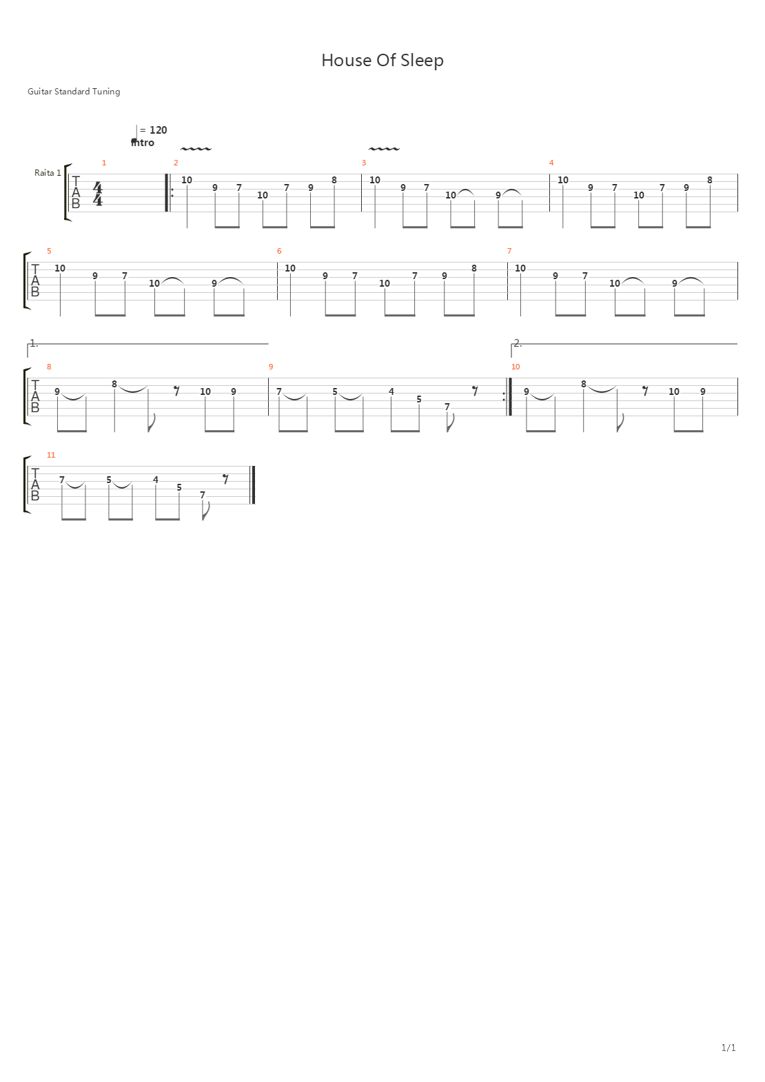 House Of Sleep吉他谱