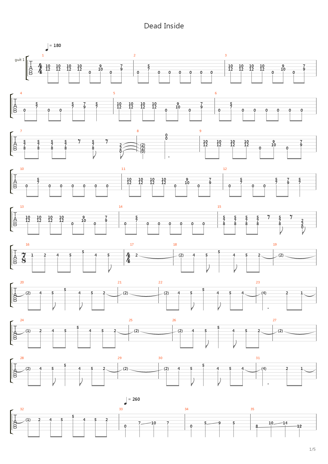Dead Inside吉他谱