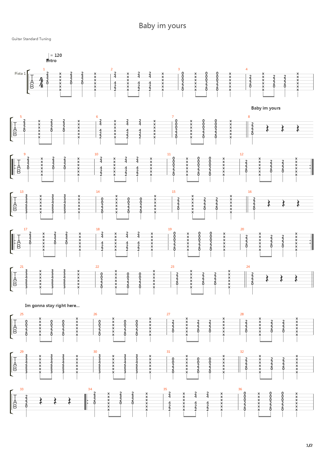 Baby Im Yours吉他谱