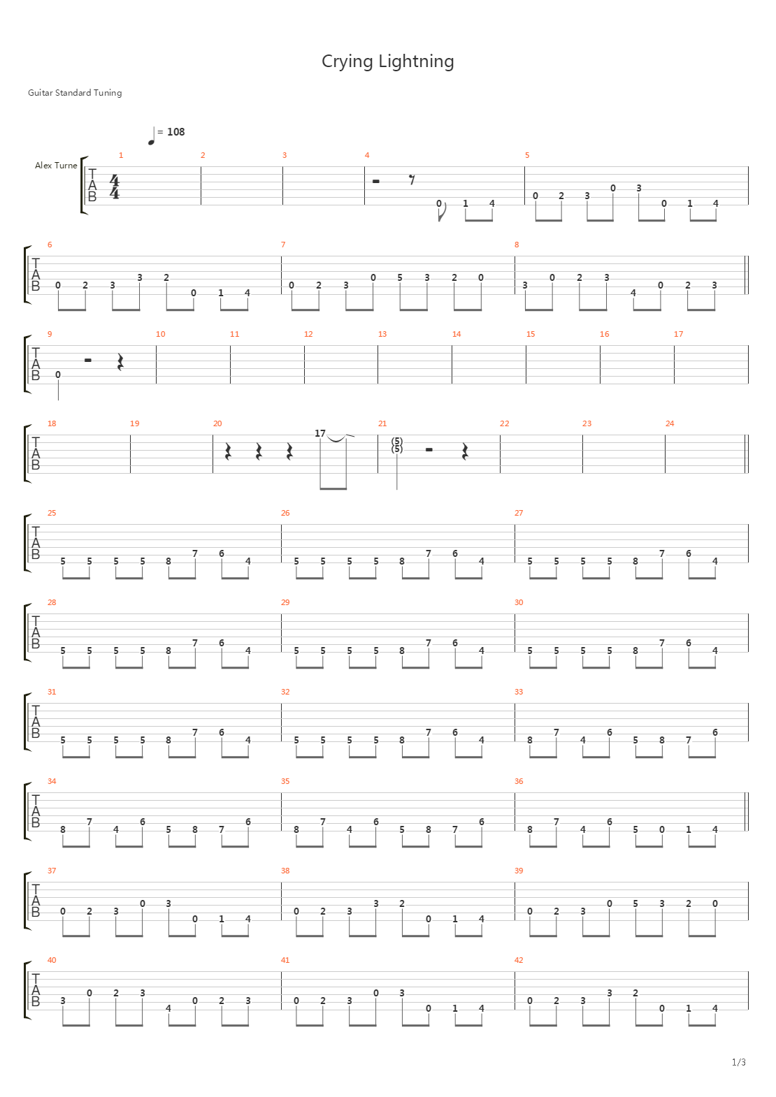 Crying Lightning吉他谱