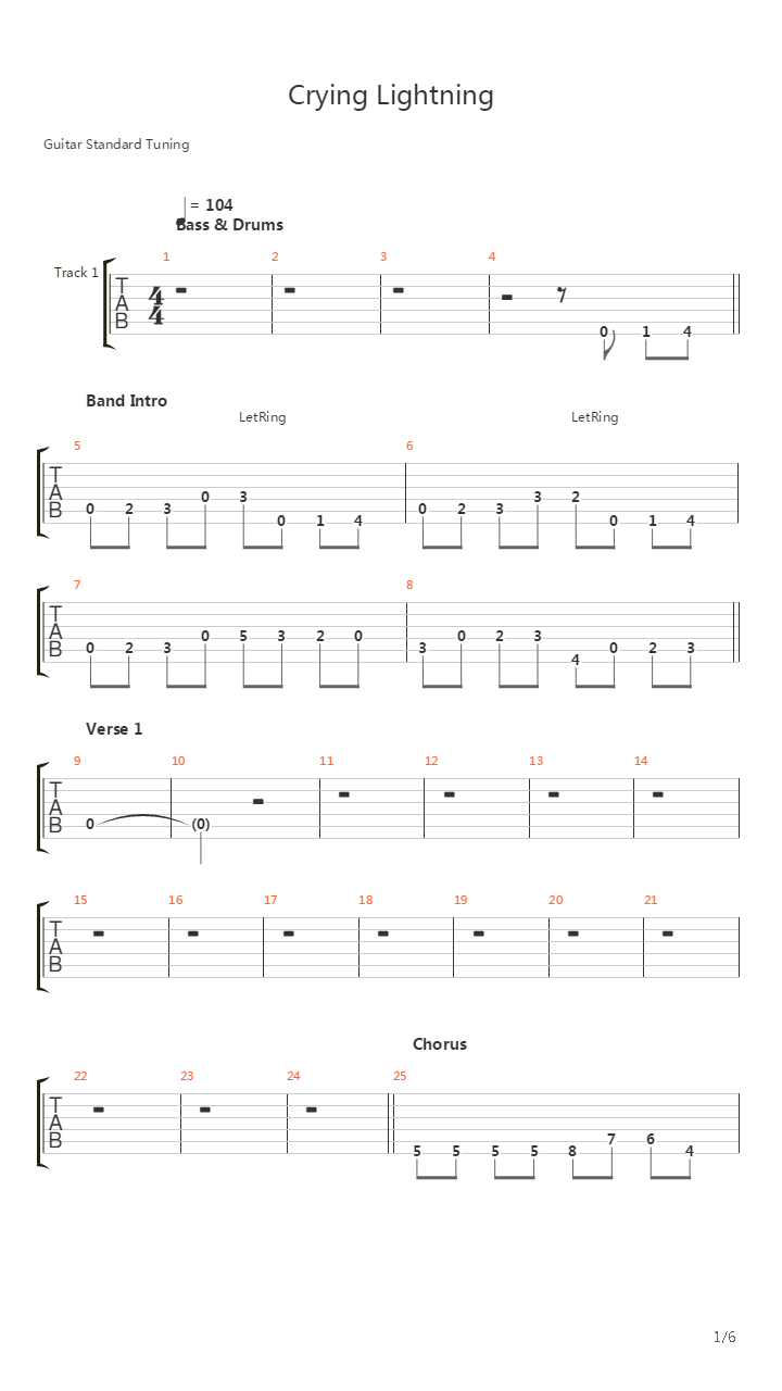 Crying Lightning吉他谱