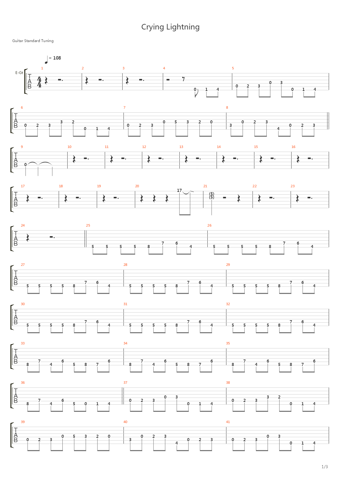 Crying Lightning吉他谱