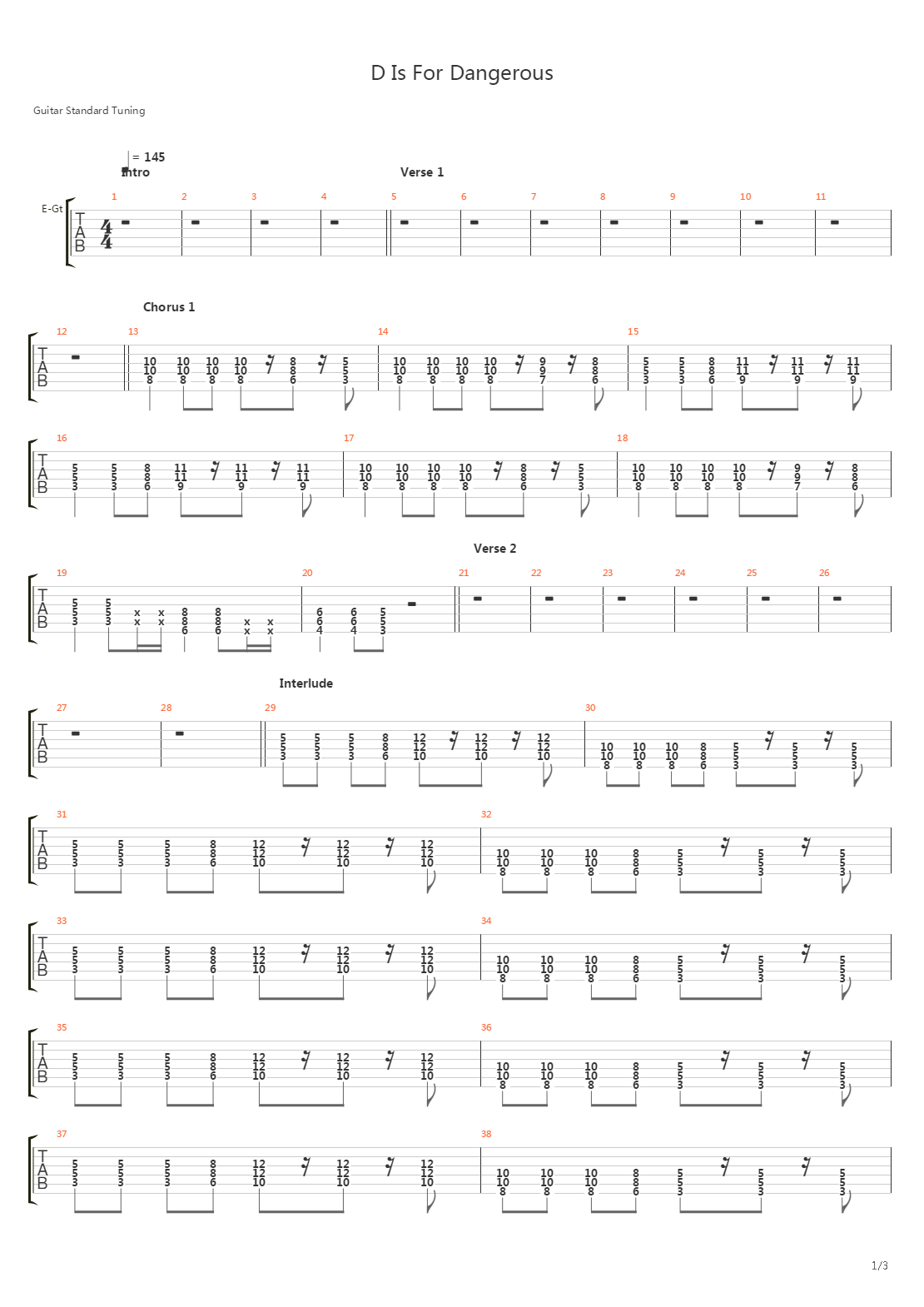 D Is For Dangerous吉他谱