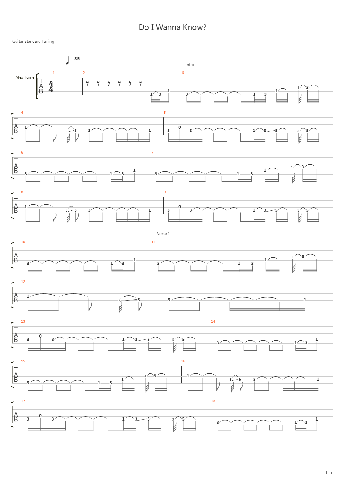 Do I Wanna Know吉他谱