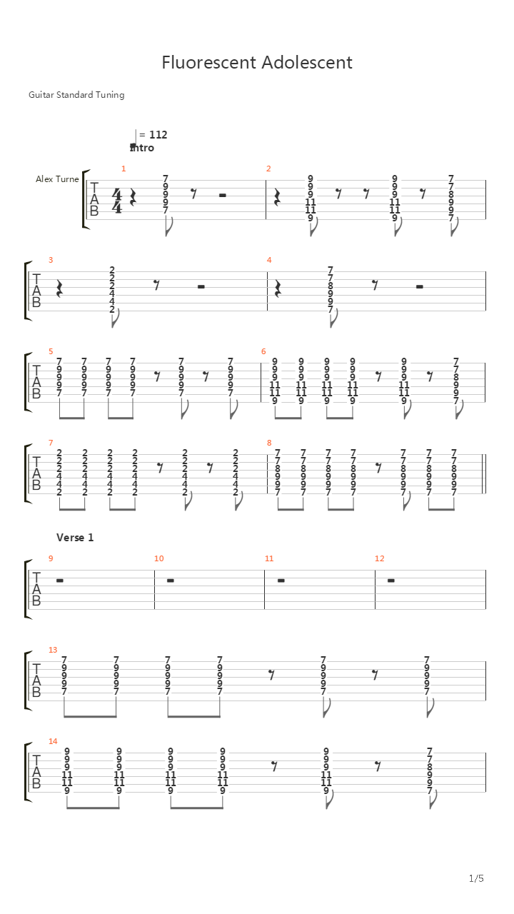 Fluorescent Adolescent吉他谱
